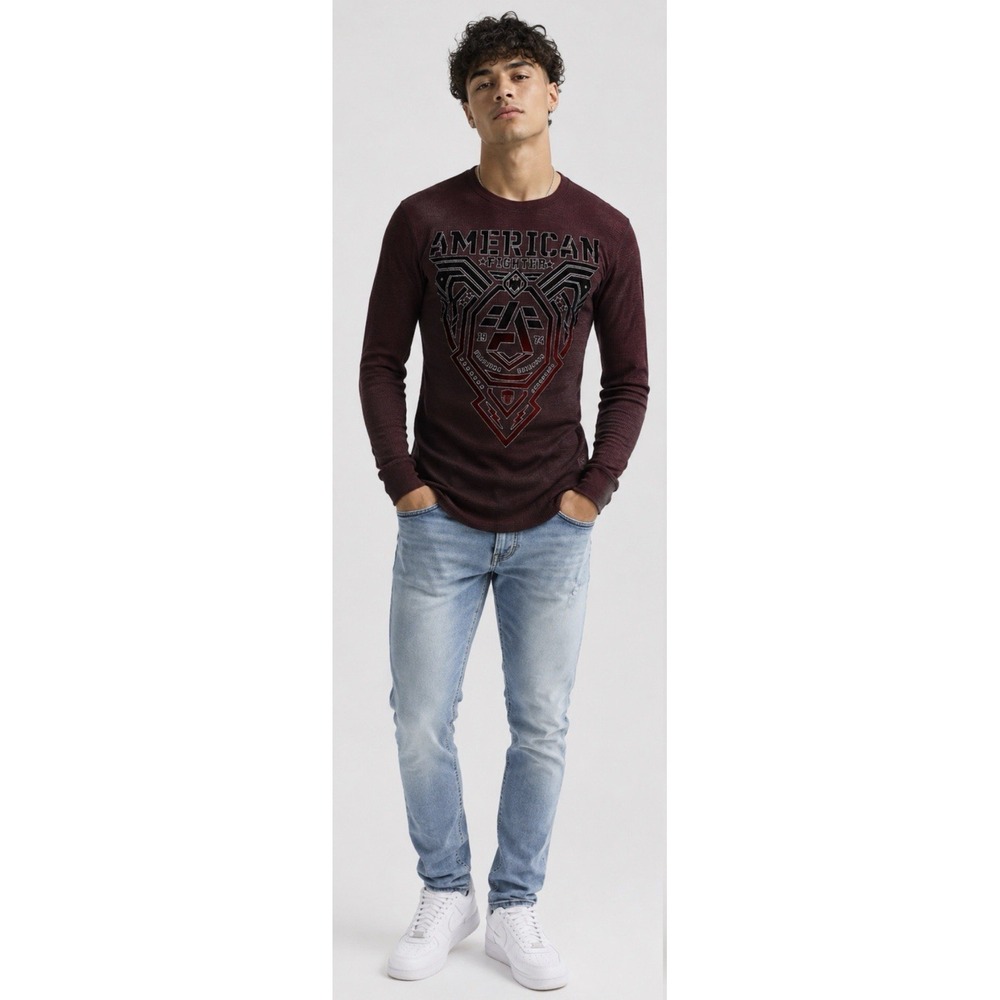 American Fighter Courtland Thermal Size Men's XS Black Red Long Sleeve